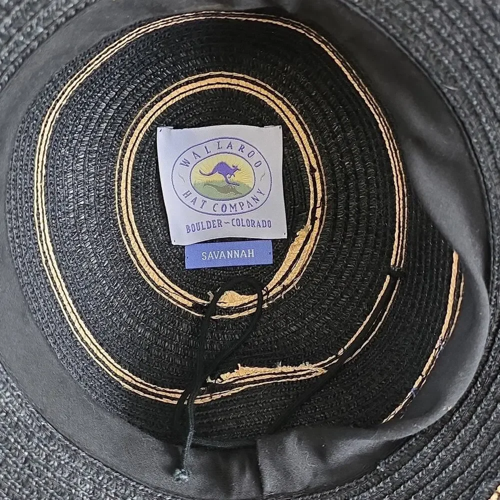 Wallaroo Hat Companyy Savannah Sun Hat Striped Black and Tan Wide Brim Hat